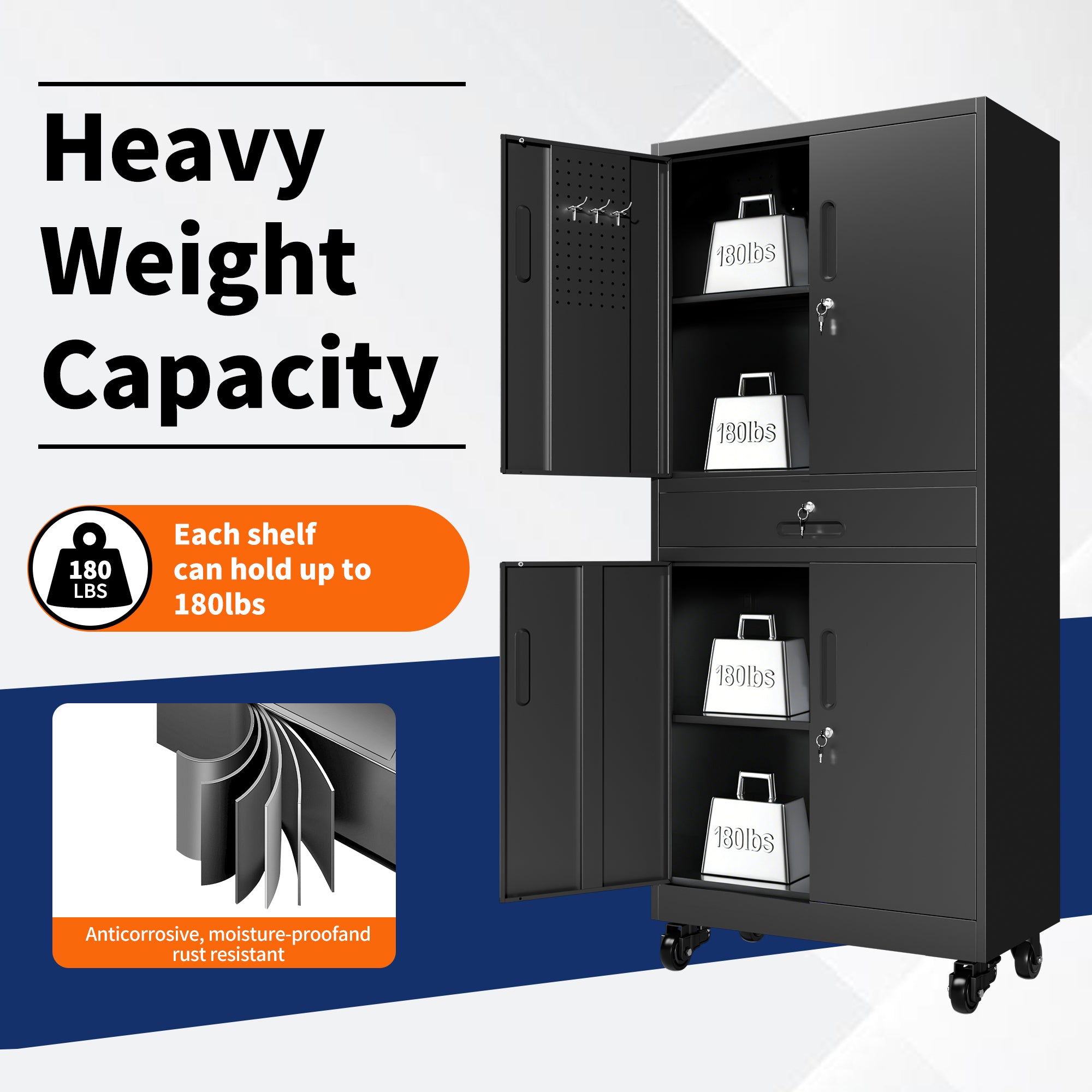 Metal Storage Cabinet with Drawer - Heavy Duty Garage Cabinet