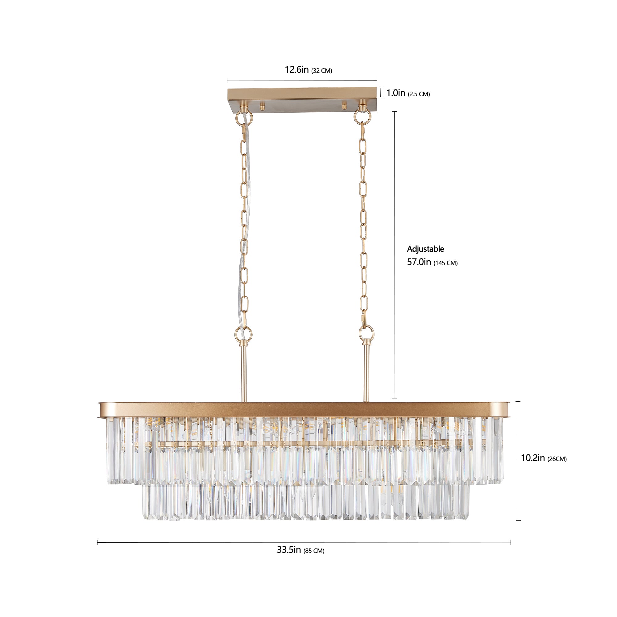 Rectangular Crystal Chandelier Adjustable