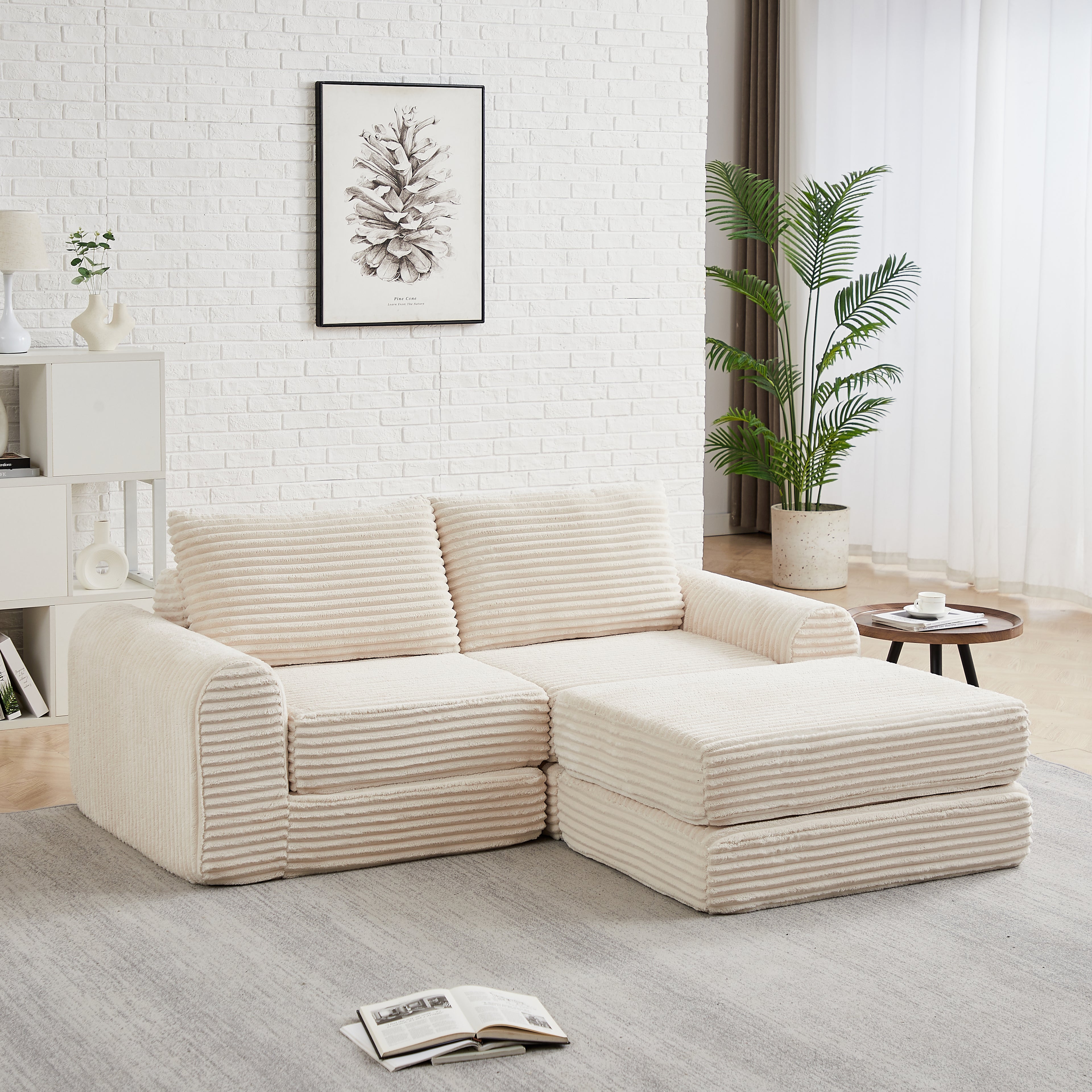 Minimalist Corduroy Sofa Featuring Curved Lines and a Gently Sloped Backrest - 2-in-1 Sofa & Bed