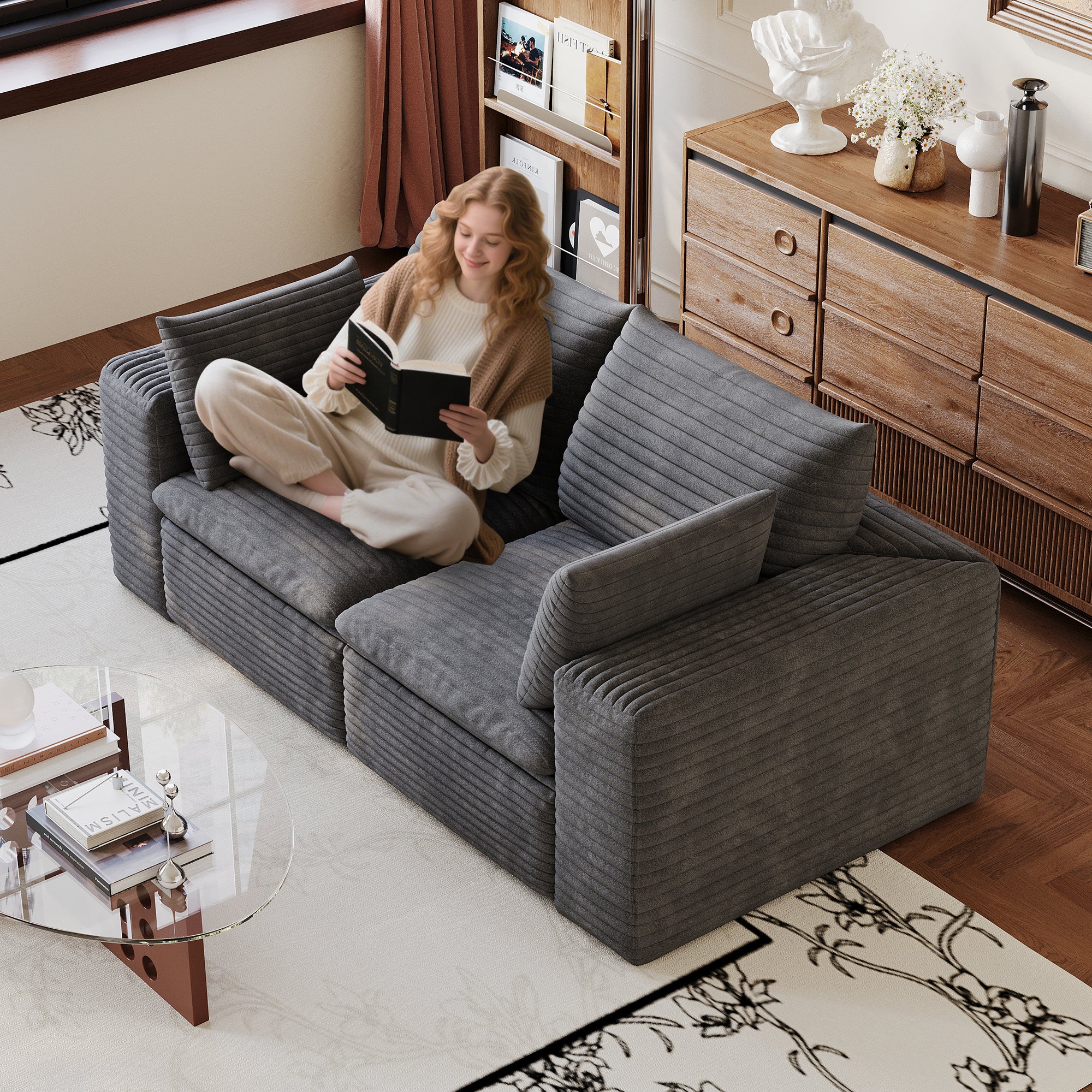 71" Cloud Sofa - Corduroy Fabric, Deep Seat Couch