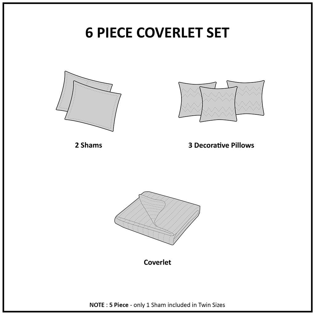 6 Piece Cotton Sateen Quilt Set with Throw Pillows Coral King/Cal King