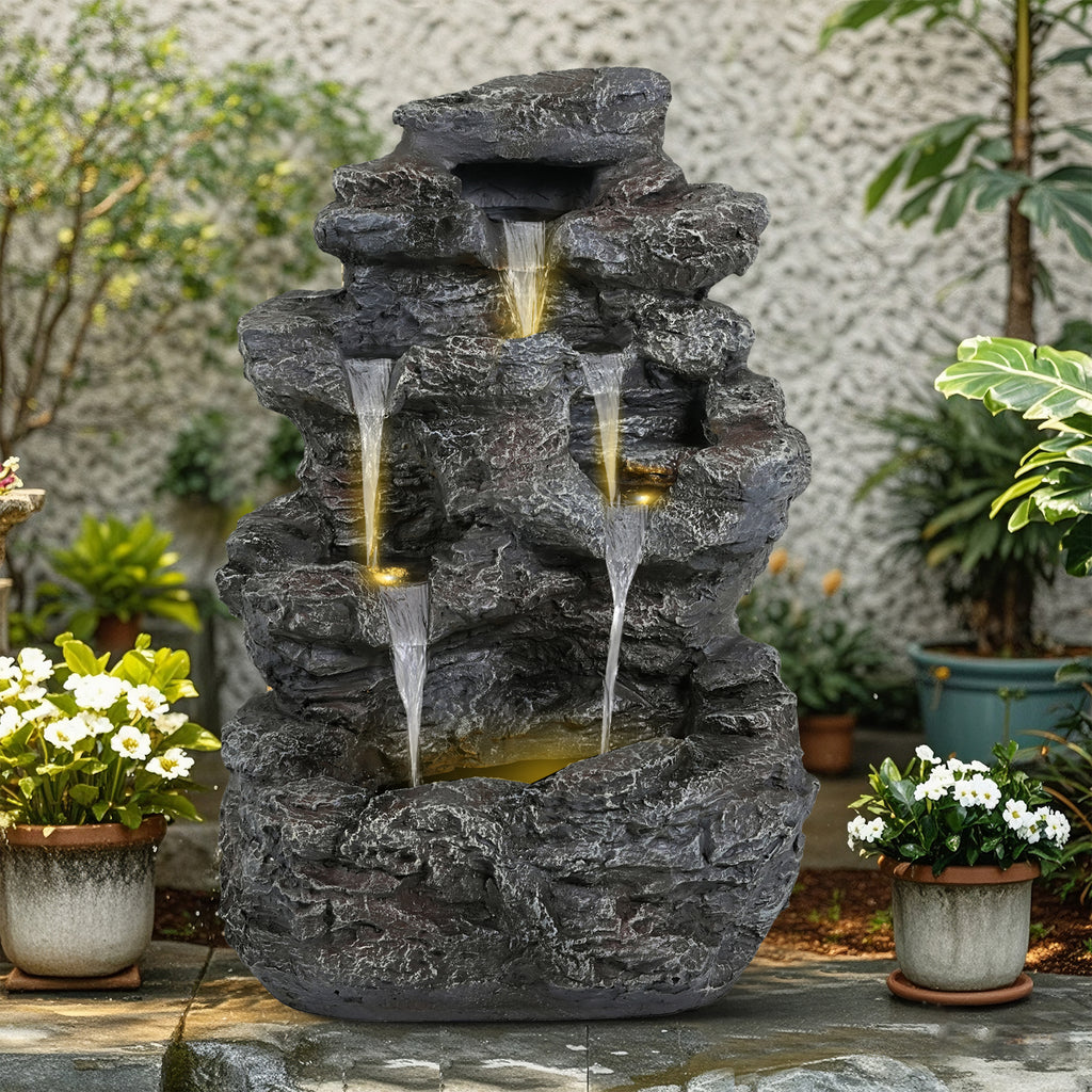 5-Tiered Concrete Tall Slim Fountain, 23.85"H