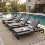 Black Acacia Wood Chaise Lounge with 1.57-Inch Cushion