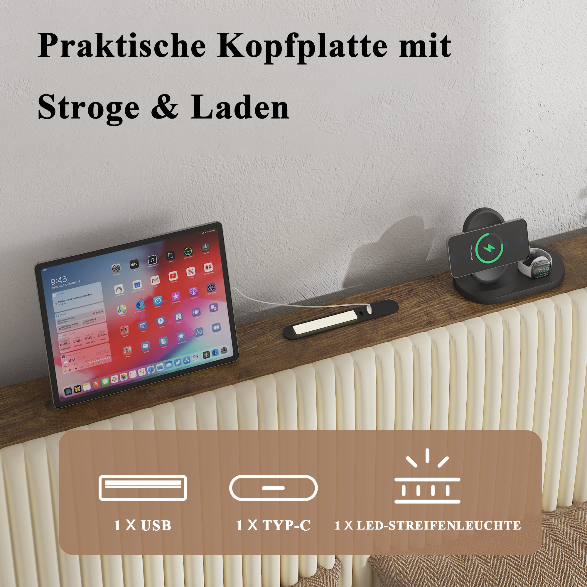 Full Size Platform Bed with Charging Station