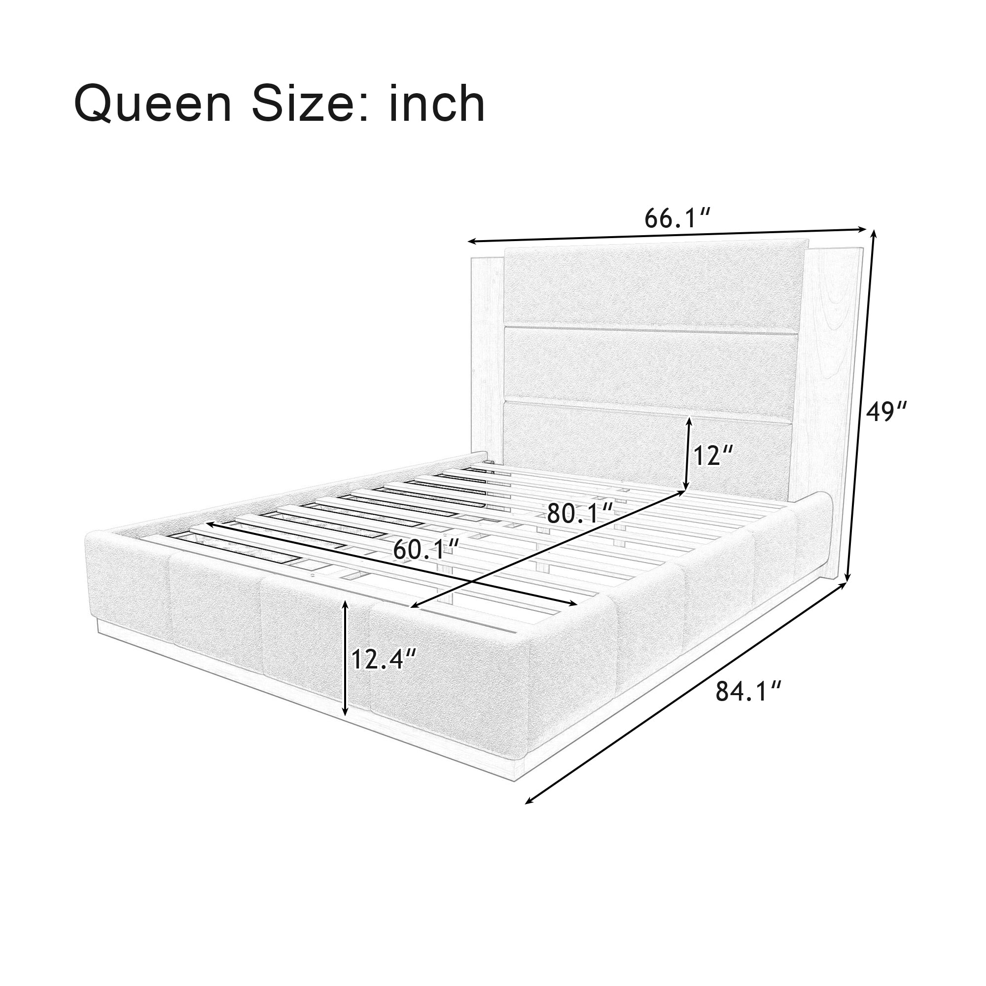 Upholstered Platform Bed Frame With Extended Wood Headboard