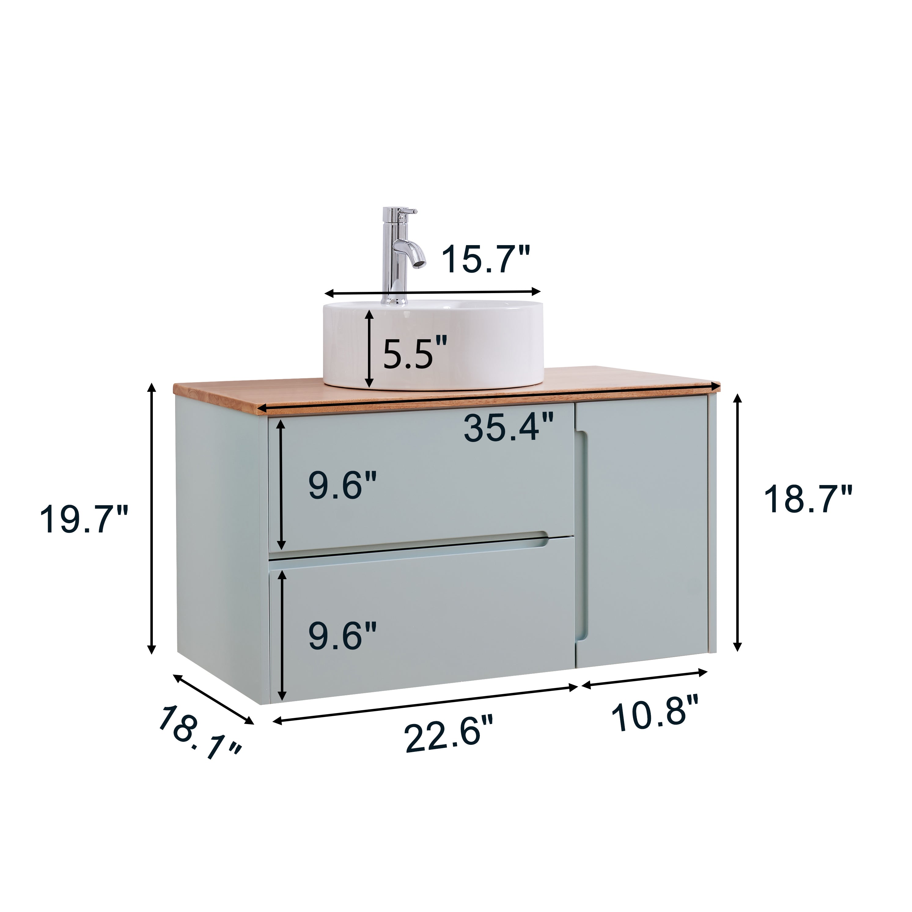 36-Inch Double Drawer + Single Door Wall-Mounted Bathroom Vanity
