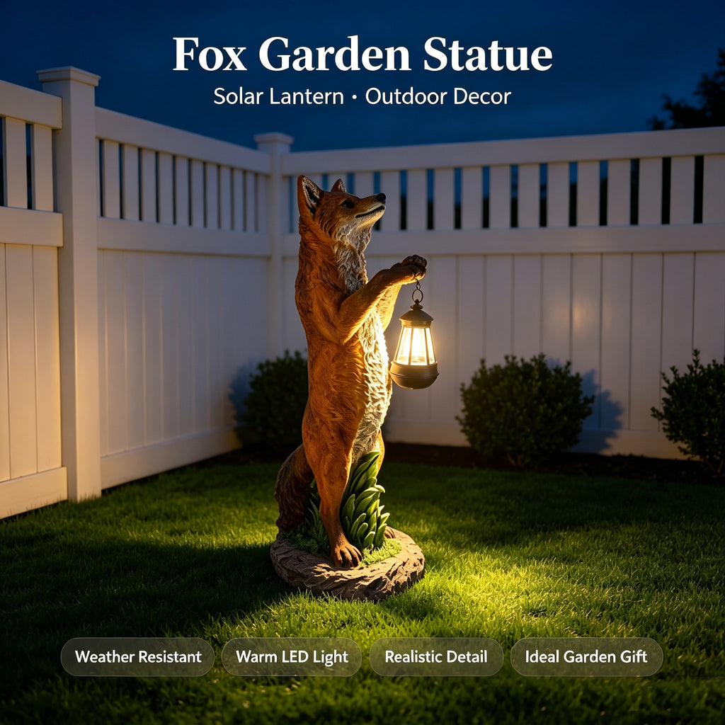 28'' Fox Garden Statue with Hanging Solar Lantern