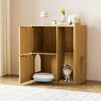 31.5-Inch Light Wood Cat Litter Cabinet with Cat Tree