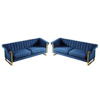 Vintage Blue Velvet 2 Piece Sofa Set