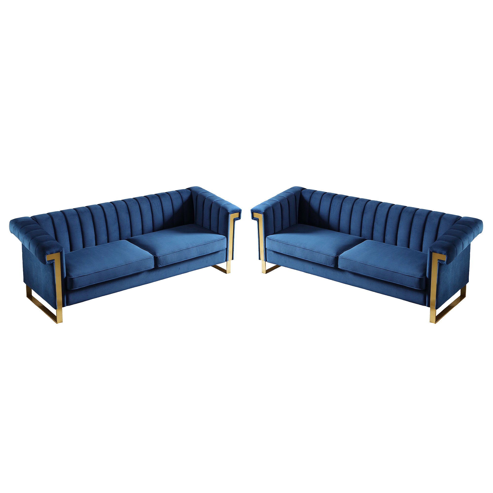 Vintage Blue Velvet 2 Piece Sofa Set