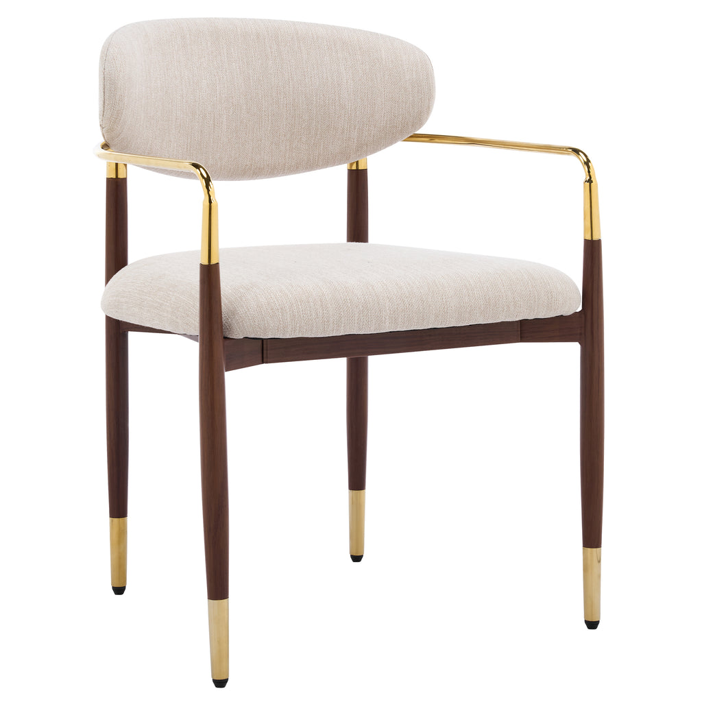 Modern Iron Frame Armchair Dining Chair With Upholstered (Set of 2),Beige+Walnut+Gold