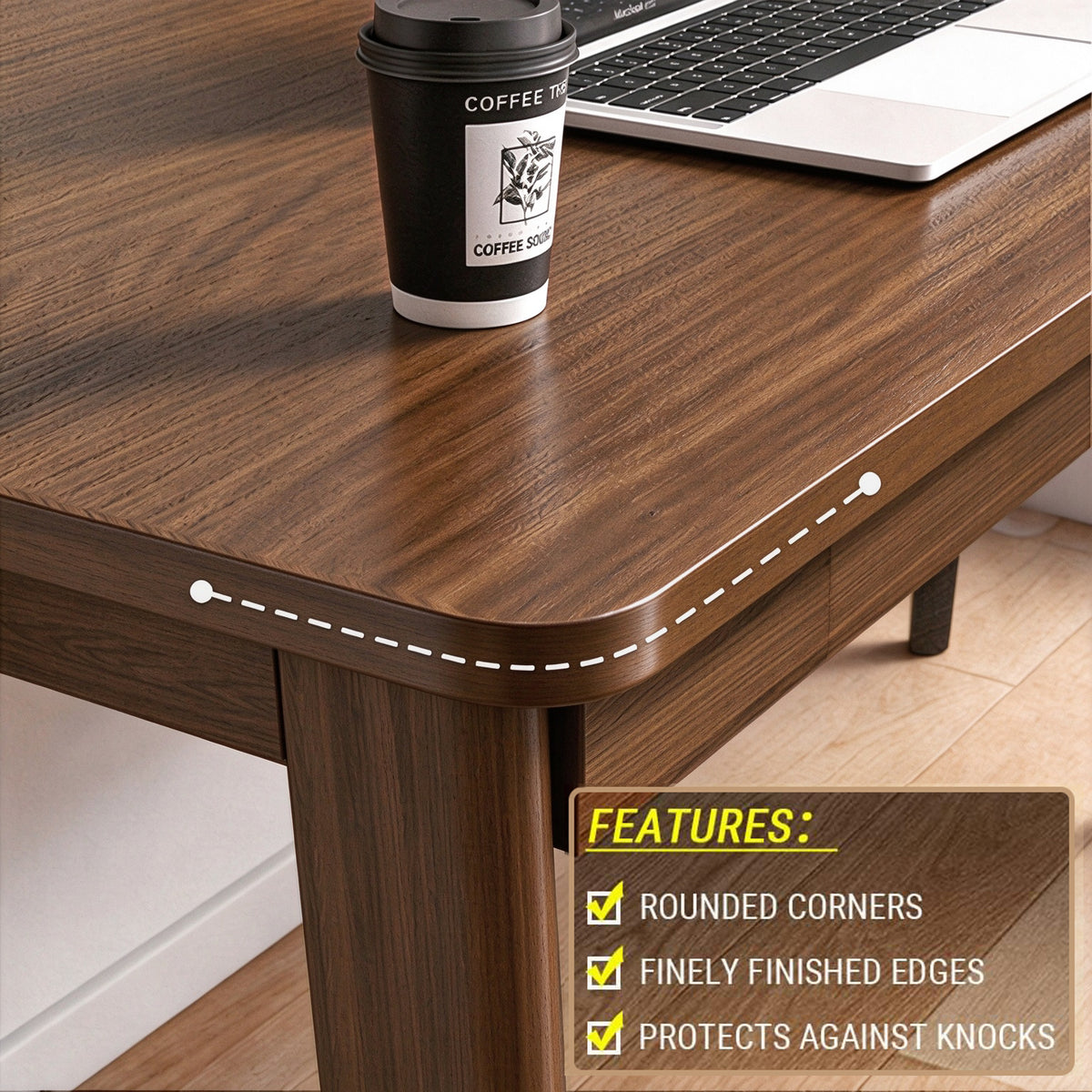 Mid-Century Long Desk Table, 63-Inch, Walnut Wood and MDF