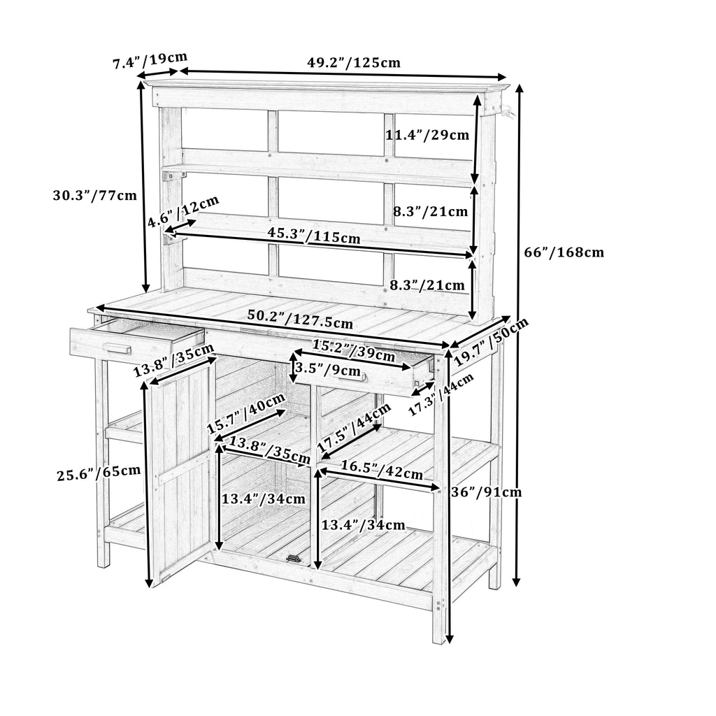 TOPMAX 66'' Large Outdoor Farmhouse Wooden Potting Bench