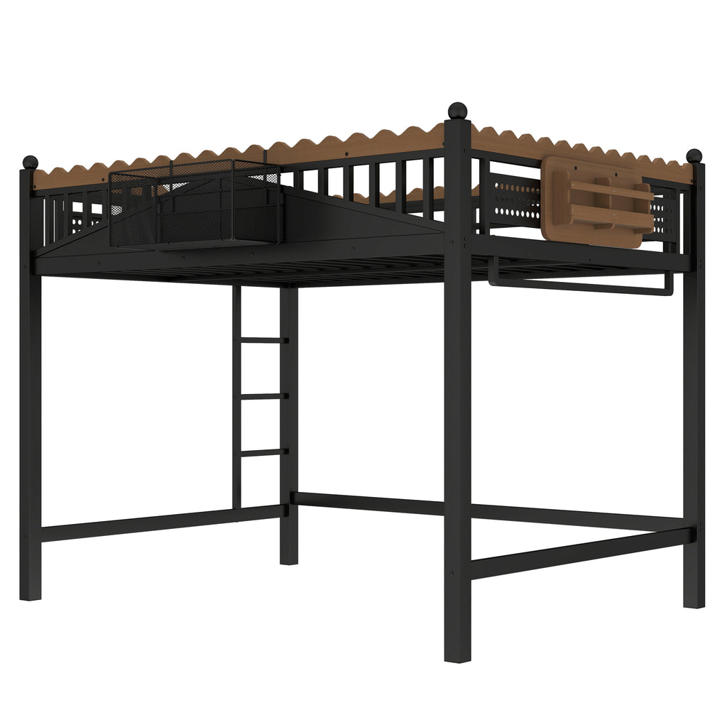Full Size Loft Bed with Storage Shelves