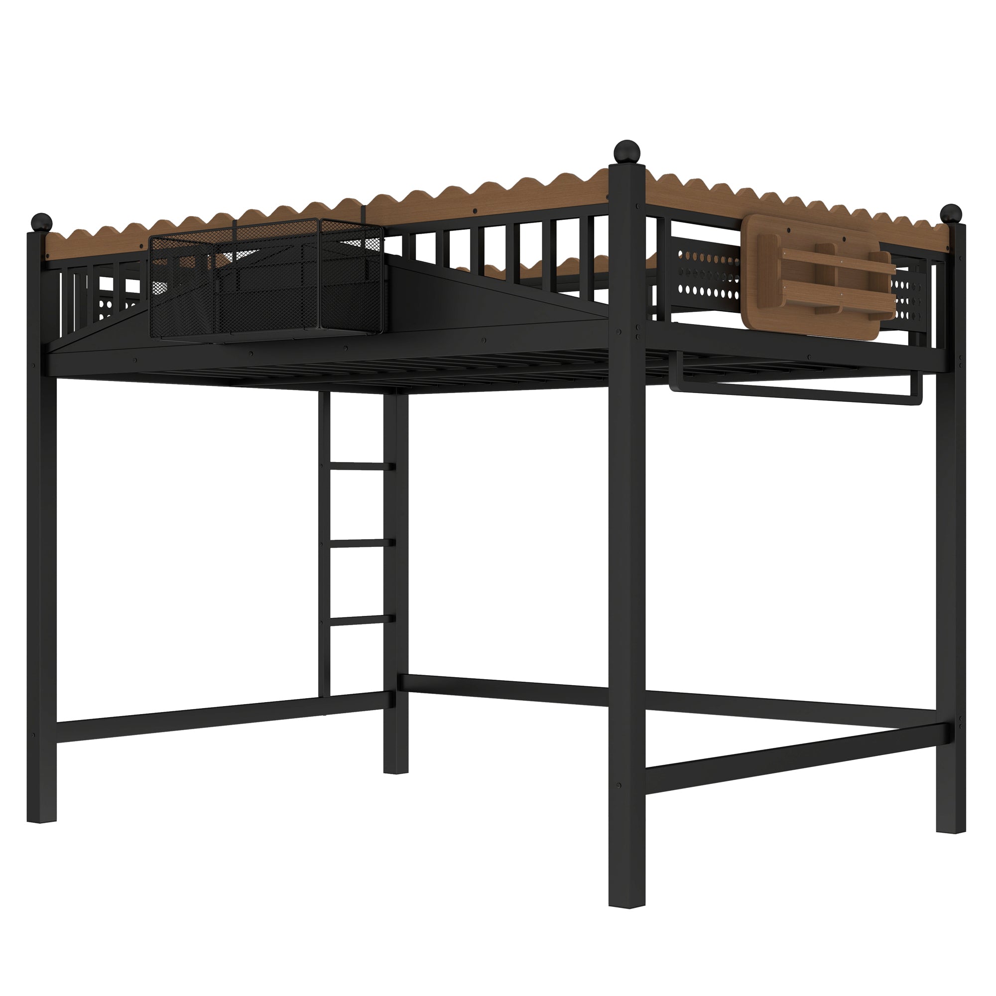 Full Size Loft Bed with Storage Shelves