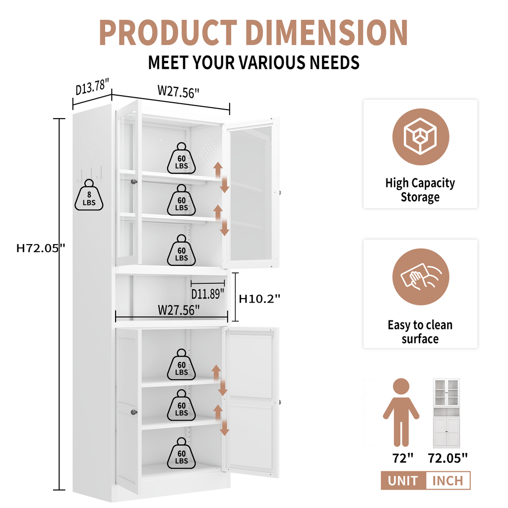 Metal Kitchen Pantry Cabinet - 72" Tall Storage Unit