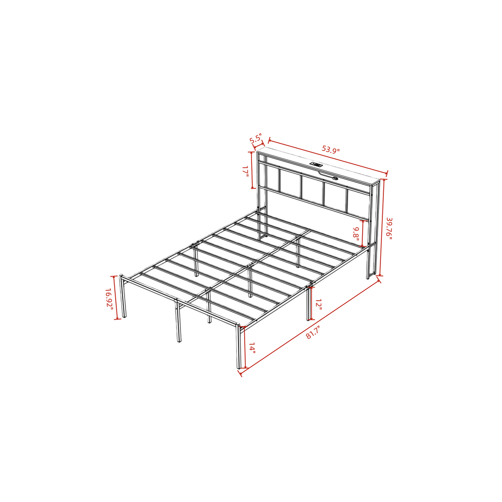 14 Inch Full Bed Frame with Storage Headboard