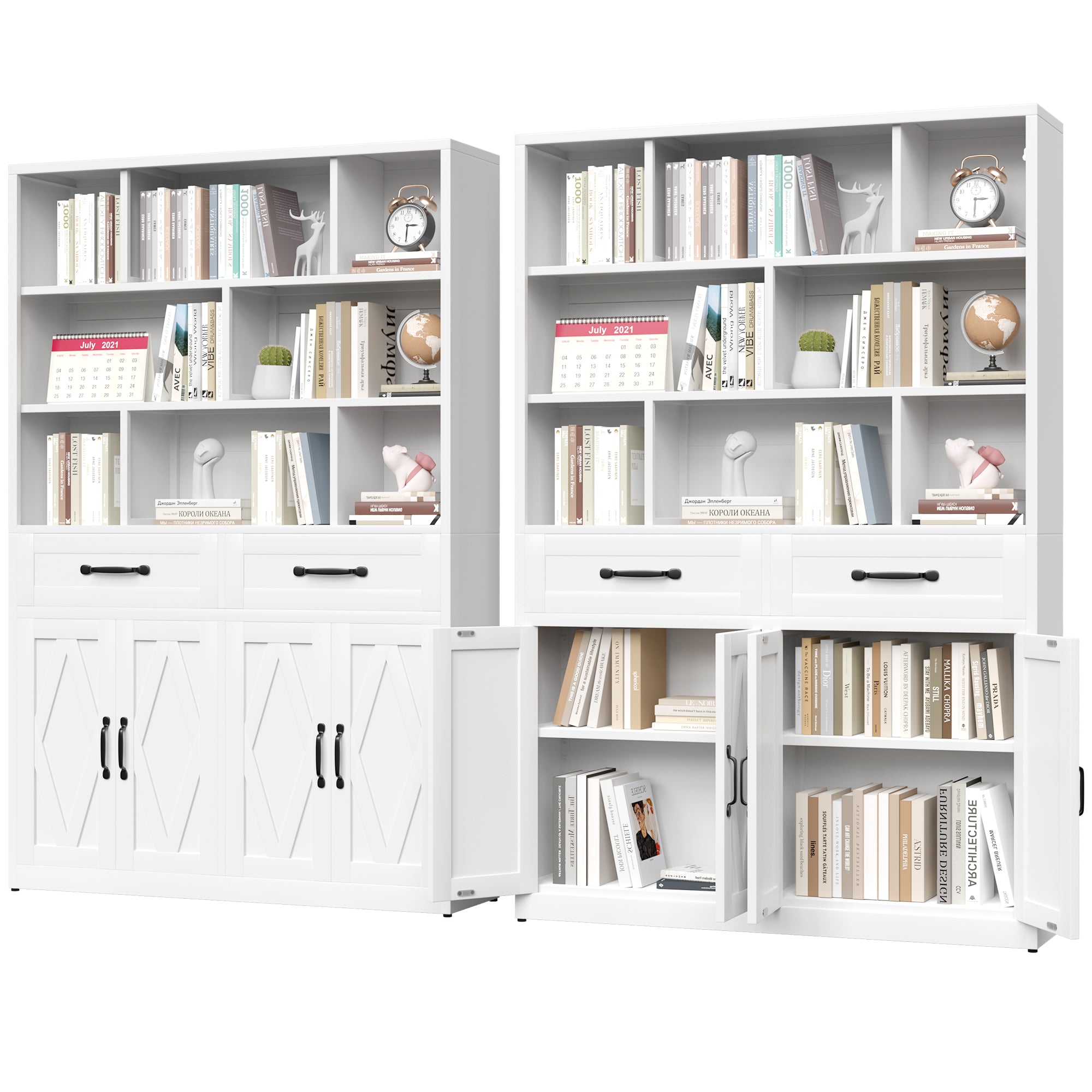 71" H Metal Bookcase with 2 Doors & 2 Drawers