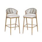 Outdoor 30.25" Seat Height Aluminum Frame Barstools with PE Rattan Backrest