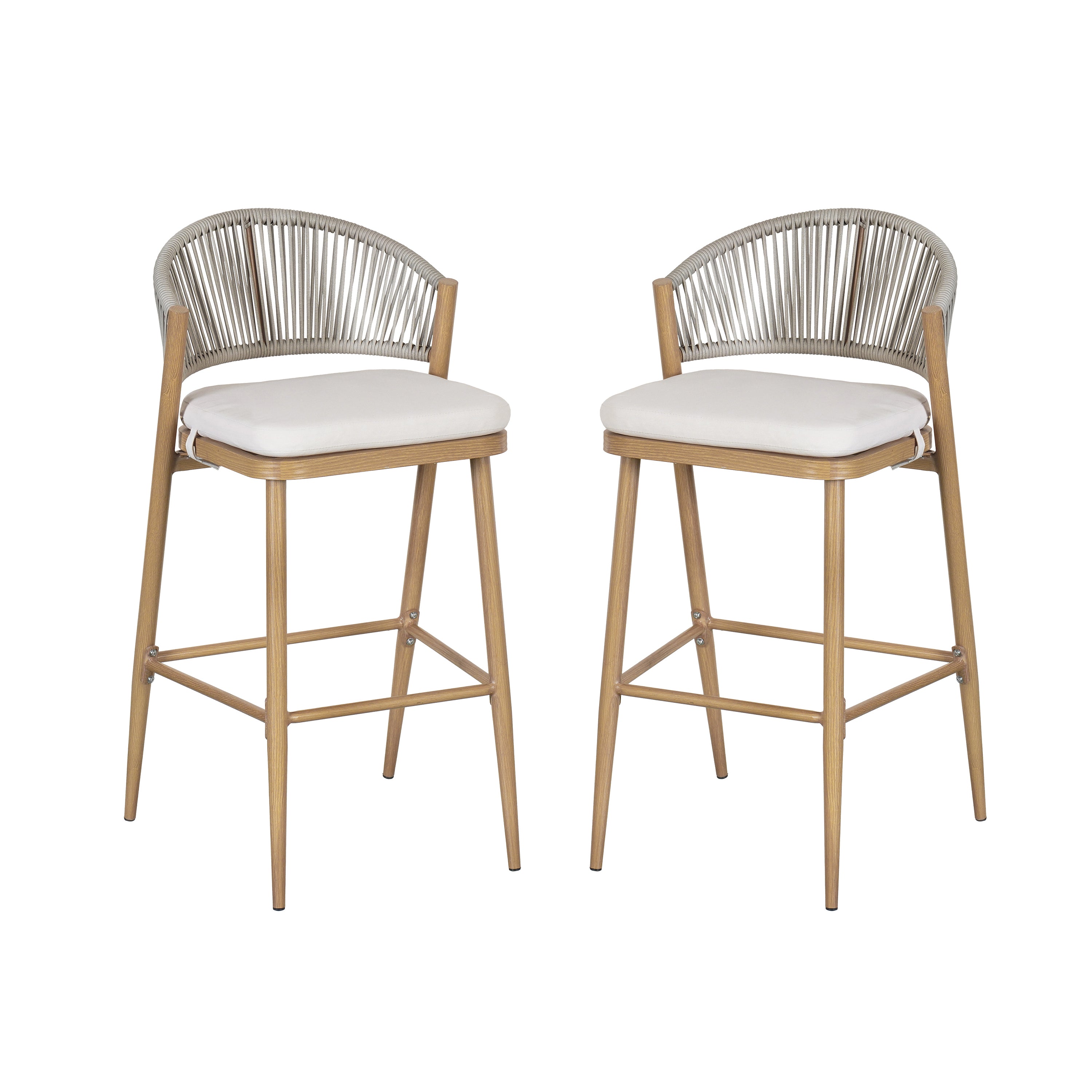 Outdoor 30.25" Seat Height Aluminum Frame Barstools with PE Rattan Backrest