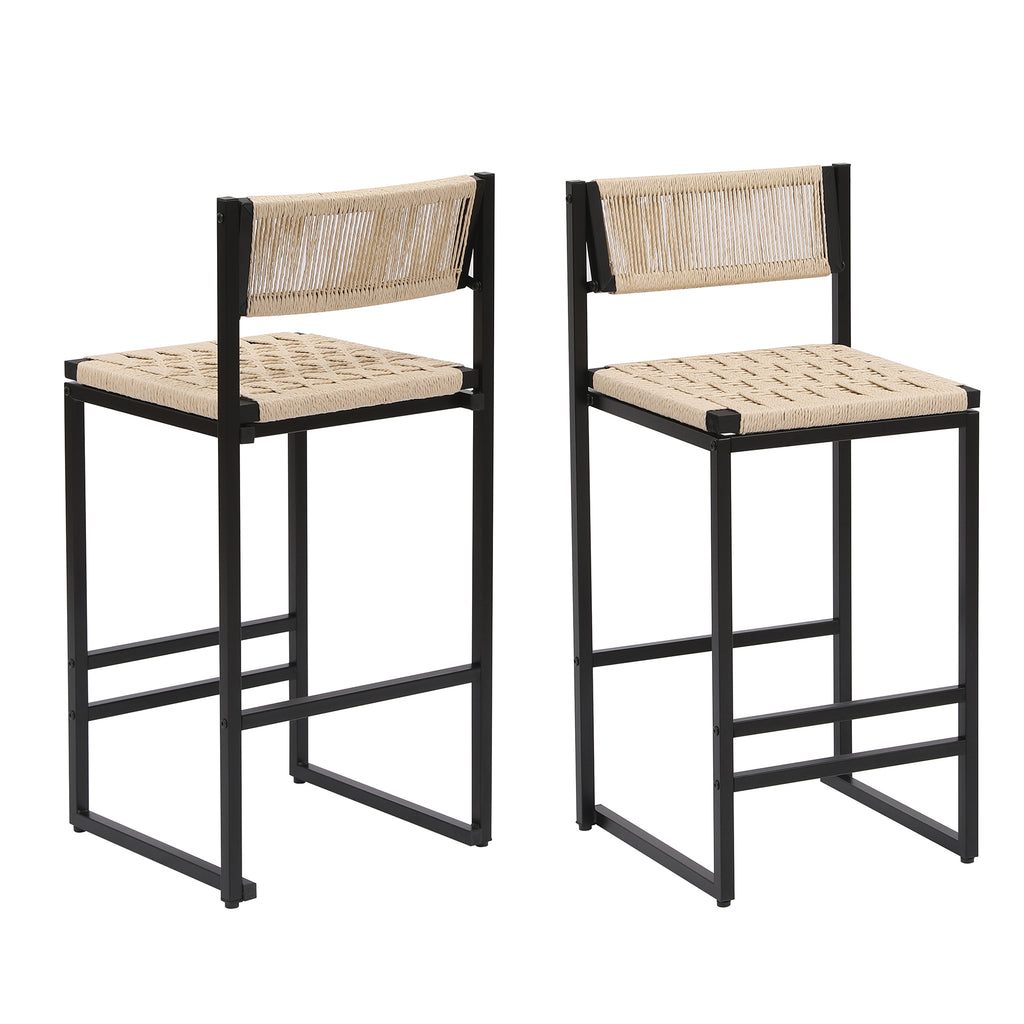 Set of 2 Woven Bar Stools with Backrest