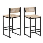 Set of 2 Woven Bar Stools with Backrest