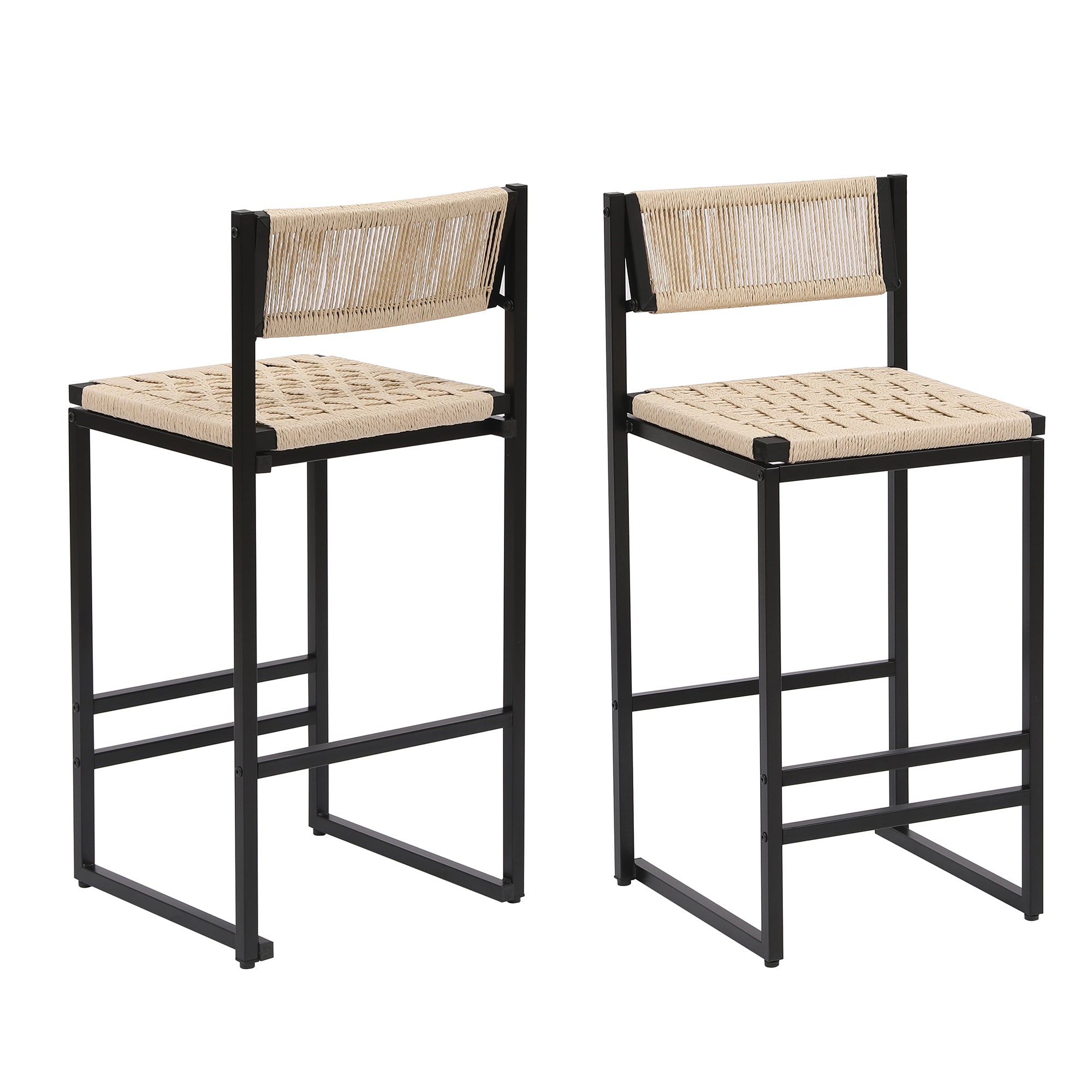 Set of 2 Woven Bar Stools with Backrest