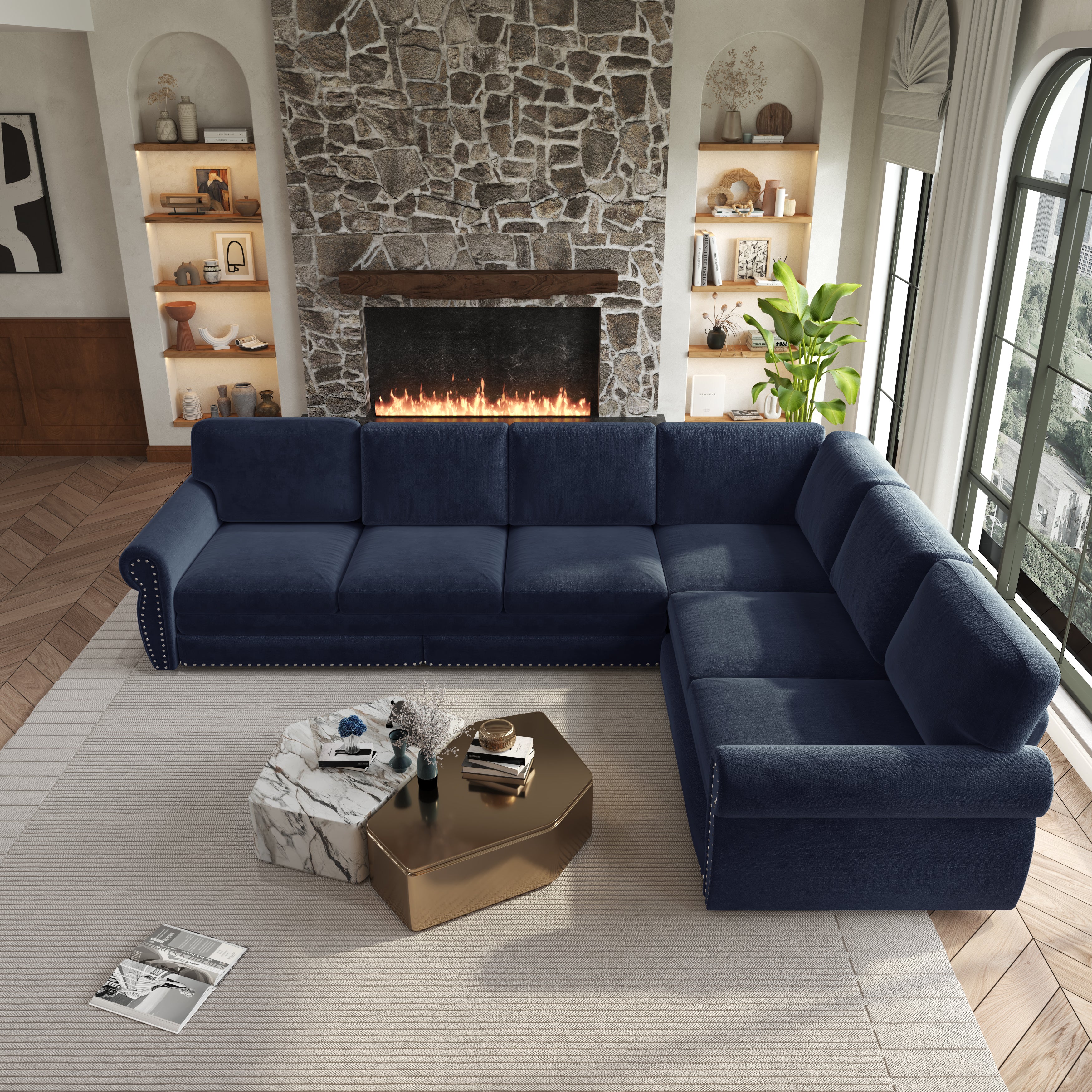 118" L-Shaped Sofa Couch with Pull-Out Bed
