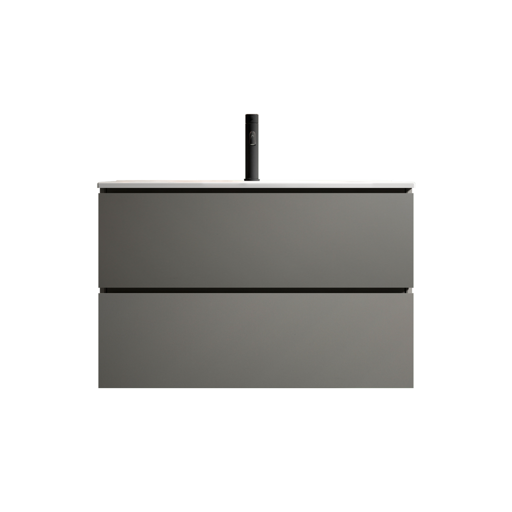 TIA 30-Inch Wall Mount Bathroom Vanity, Gray, Ceramic Sink with Soft-Close Drawers