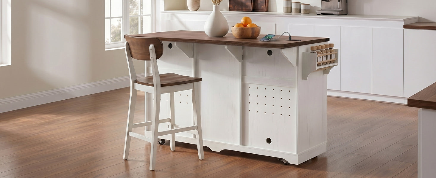 K&K 72" Farmhouse Kitchen Island with Fridge Storage