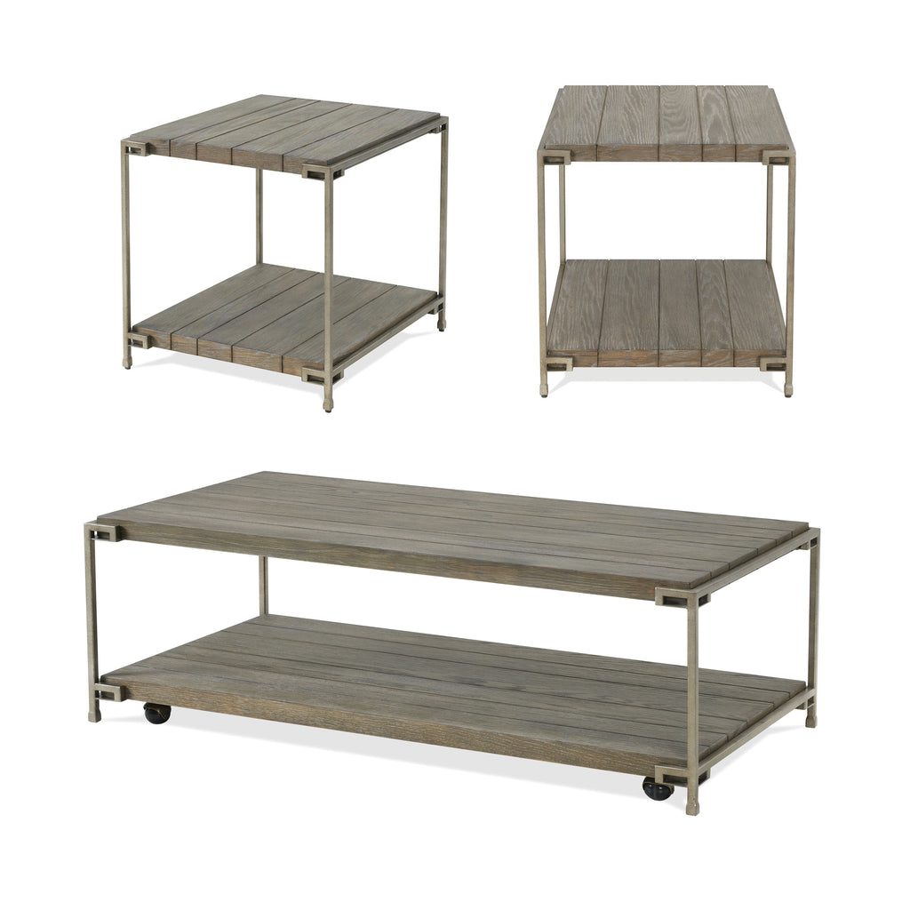 Corbeta 3-Piece Metal Frame Wood Living Room Coffee Table and 2 End Tables Set