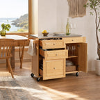 Indoor Bamboo Rolling Kitchen Island with Stainless Steel Top