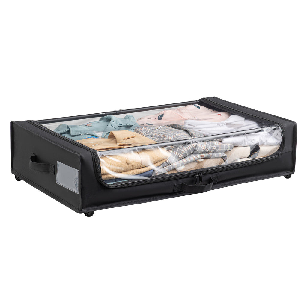 Set of 2 Under-Bed Rolling Storage Containers with Transparent Cover