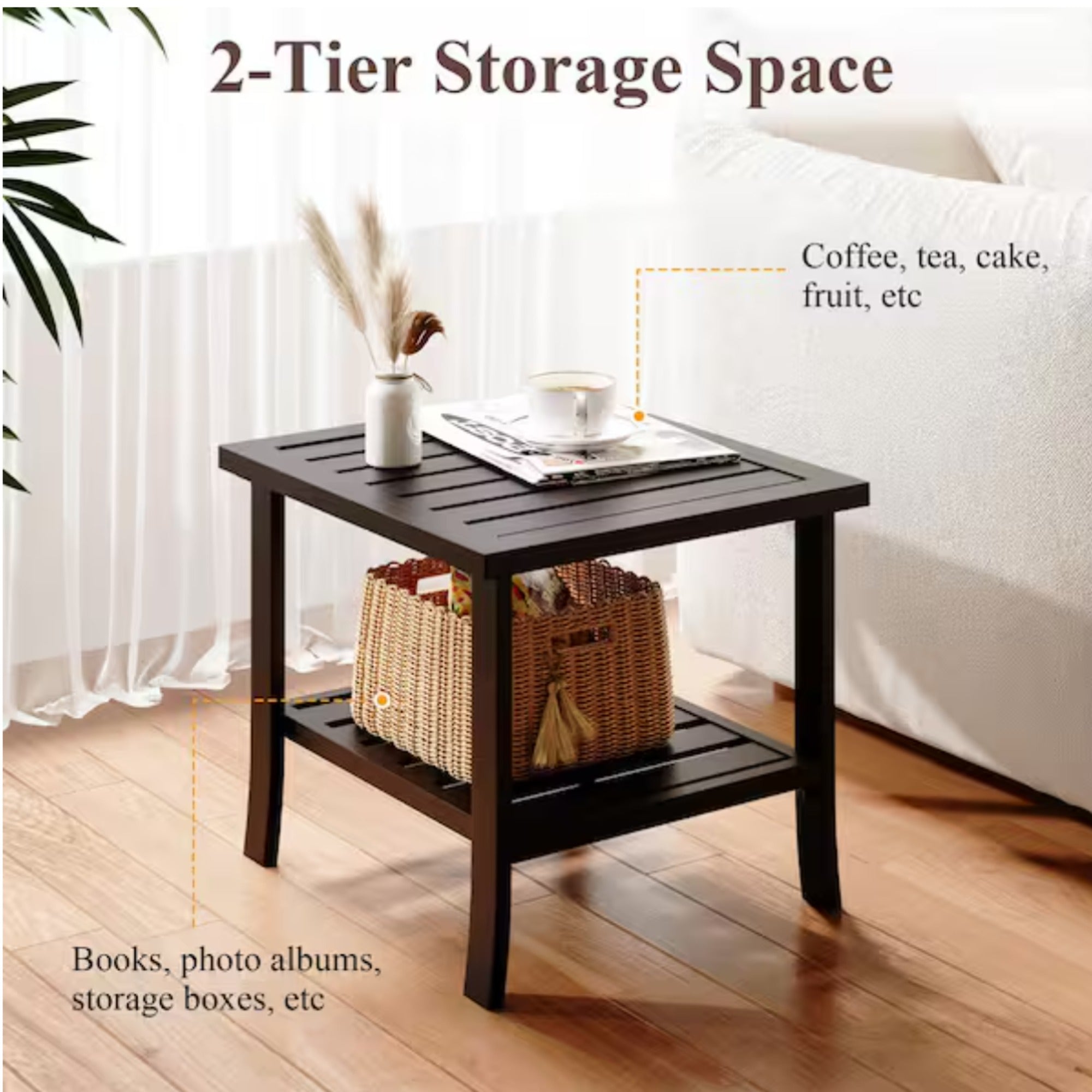 19" Square Brown Metal Side Table