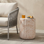 Outdoor/Indoor Lightweight Concrete Side Table - Cylinder Travertine Finish