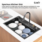 Waterfall Kitchen Sink, Stainless Steel Single Bowl
