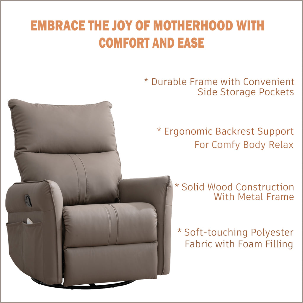 PU Rocking Recliner Chair with 360° Swivel