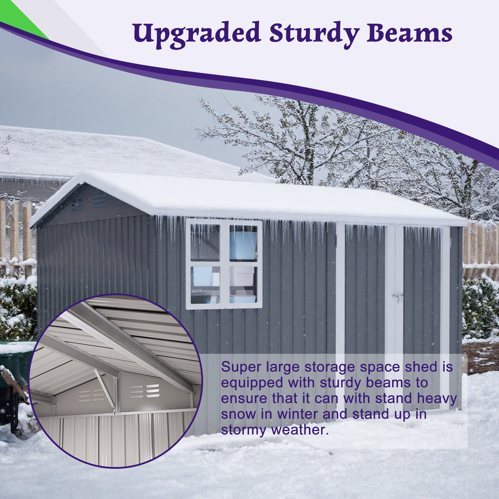 10X8FT Outdoor Steel Storage Shed with Clear Window