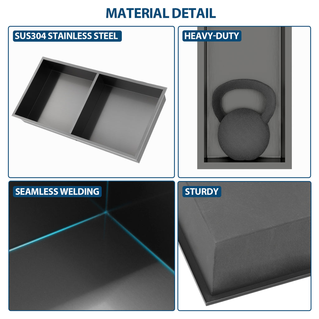 Stainless Steel Shower Niche Double Shelf - Gunmetal Finish