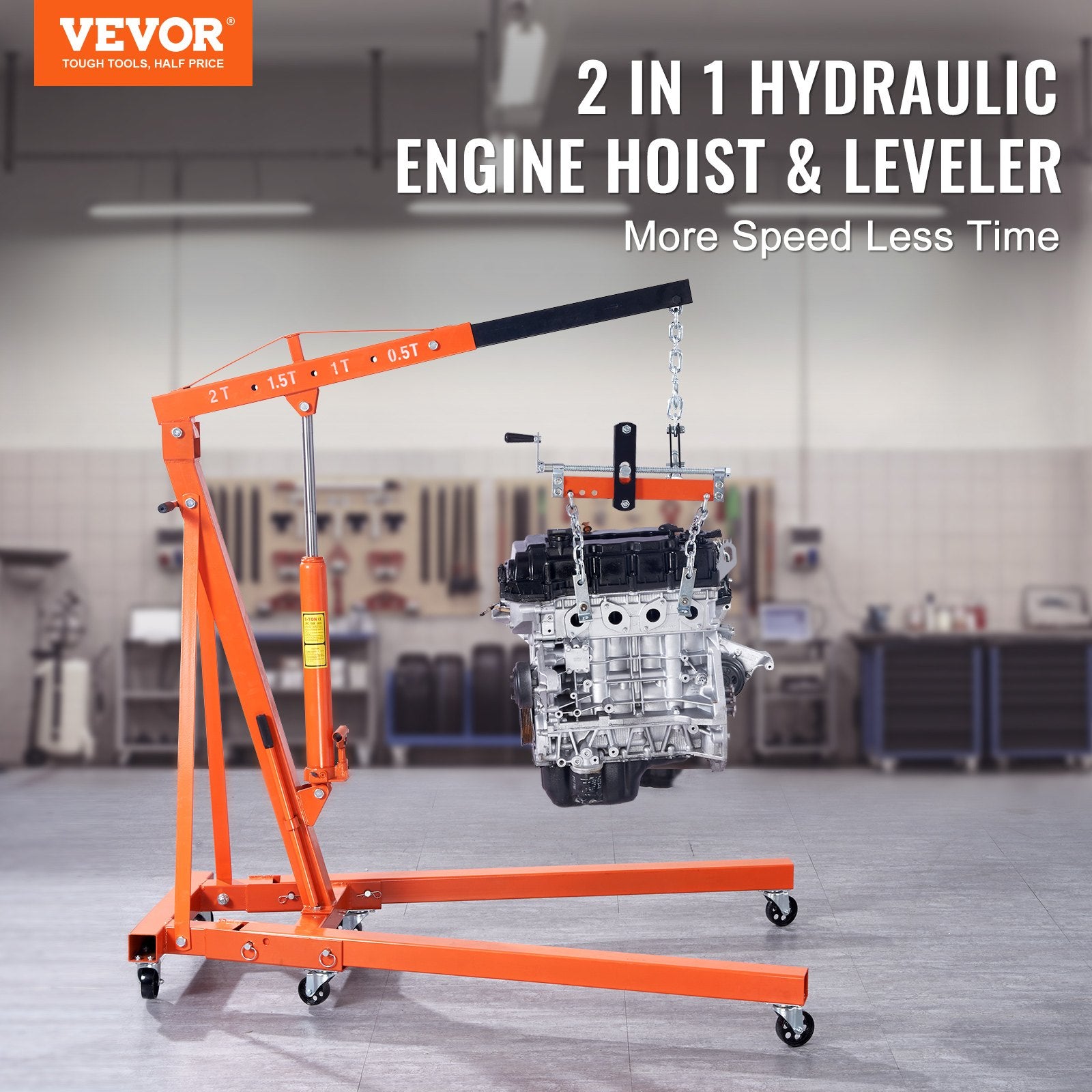 Hydraulic Engine Hoist with Lever, 2 Ton/4400 LBS Heavy-duty Cherry Picker