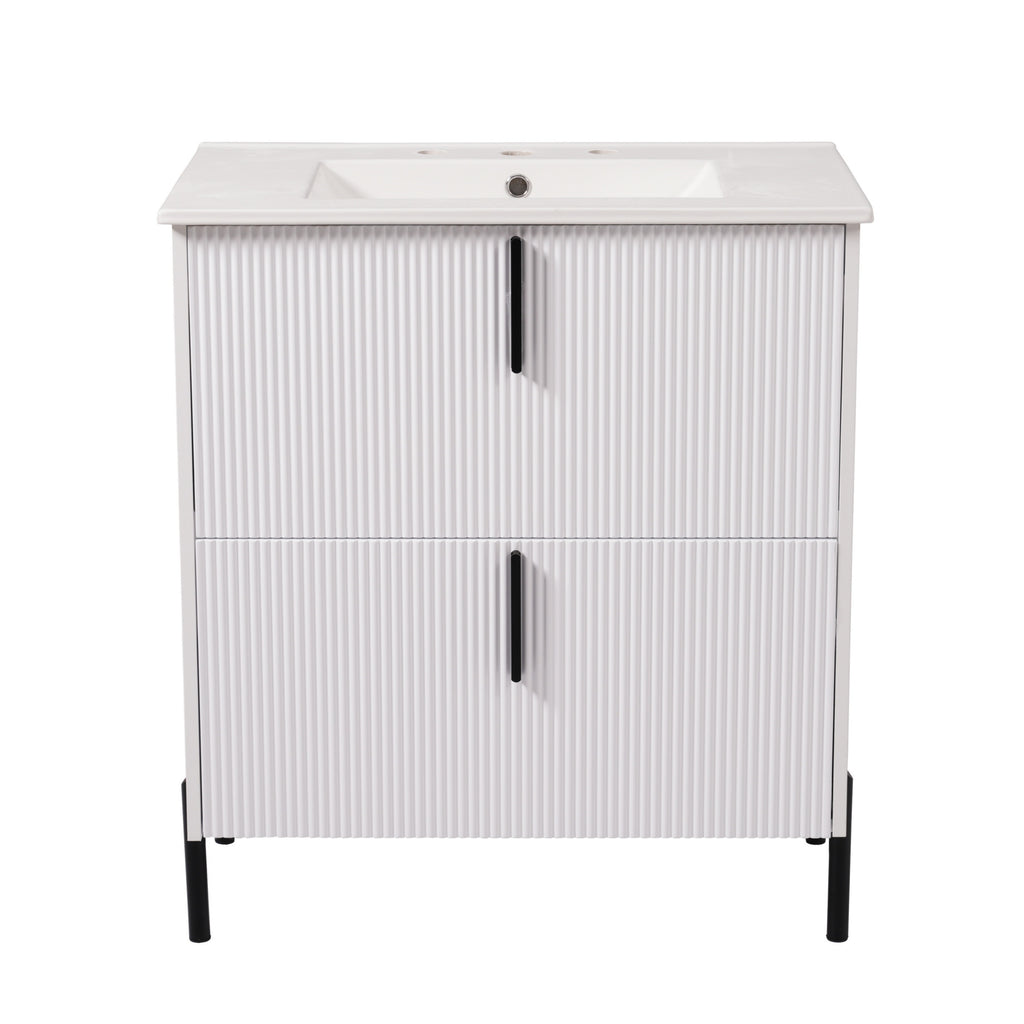 30" Bathroom Vanity with Ceramic Sink and Fluted Design