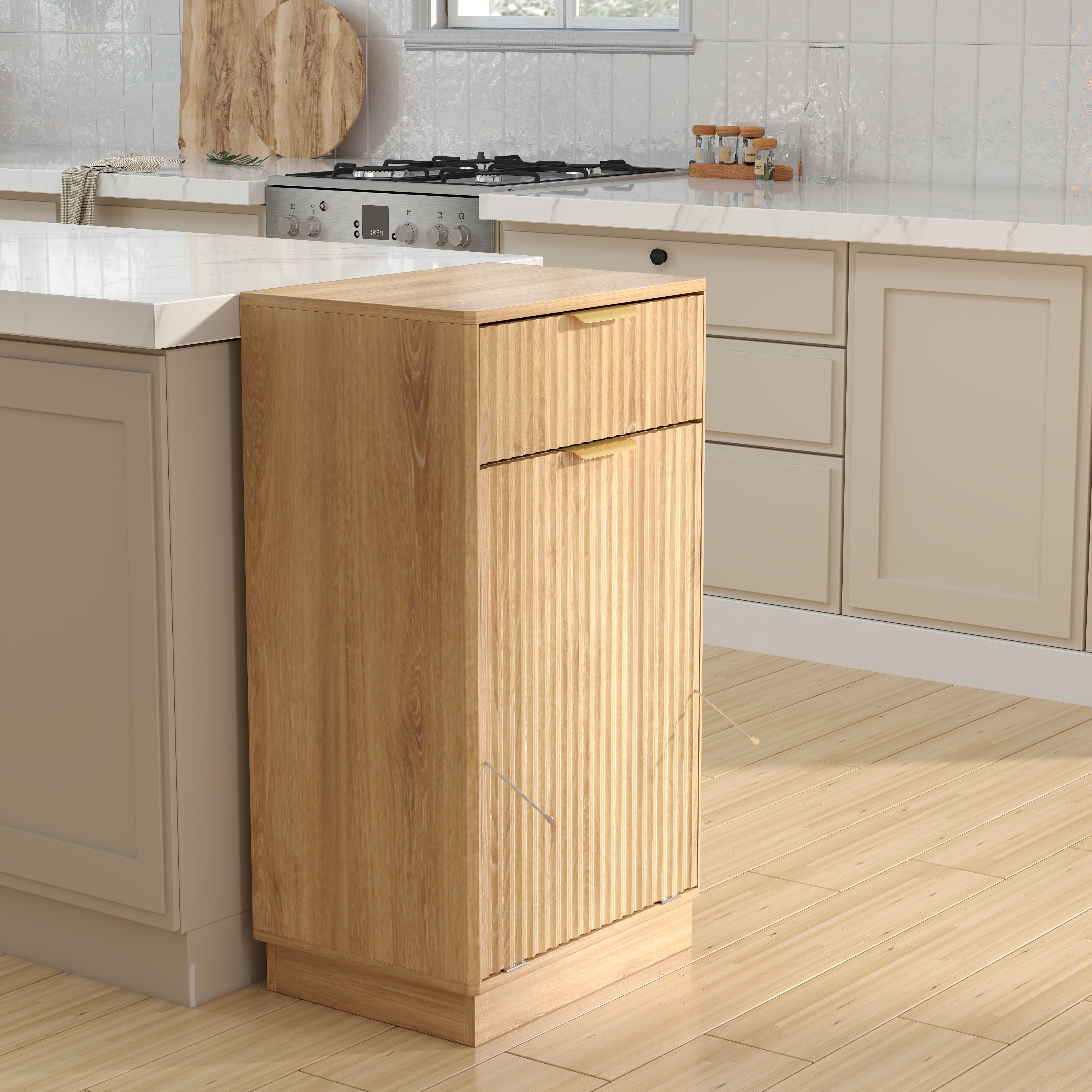 10-Gallon Woodgrain Tilt-Out Trash Can Cabinet