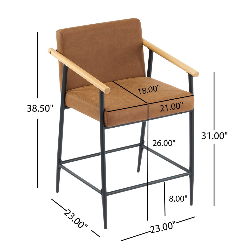 Counter Stool with Iron Frame - Set of 2 - Black and Reddish