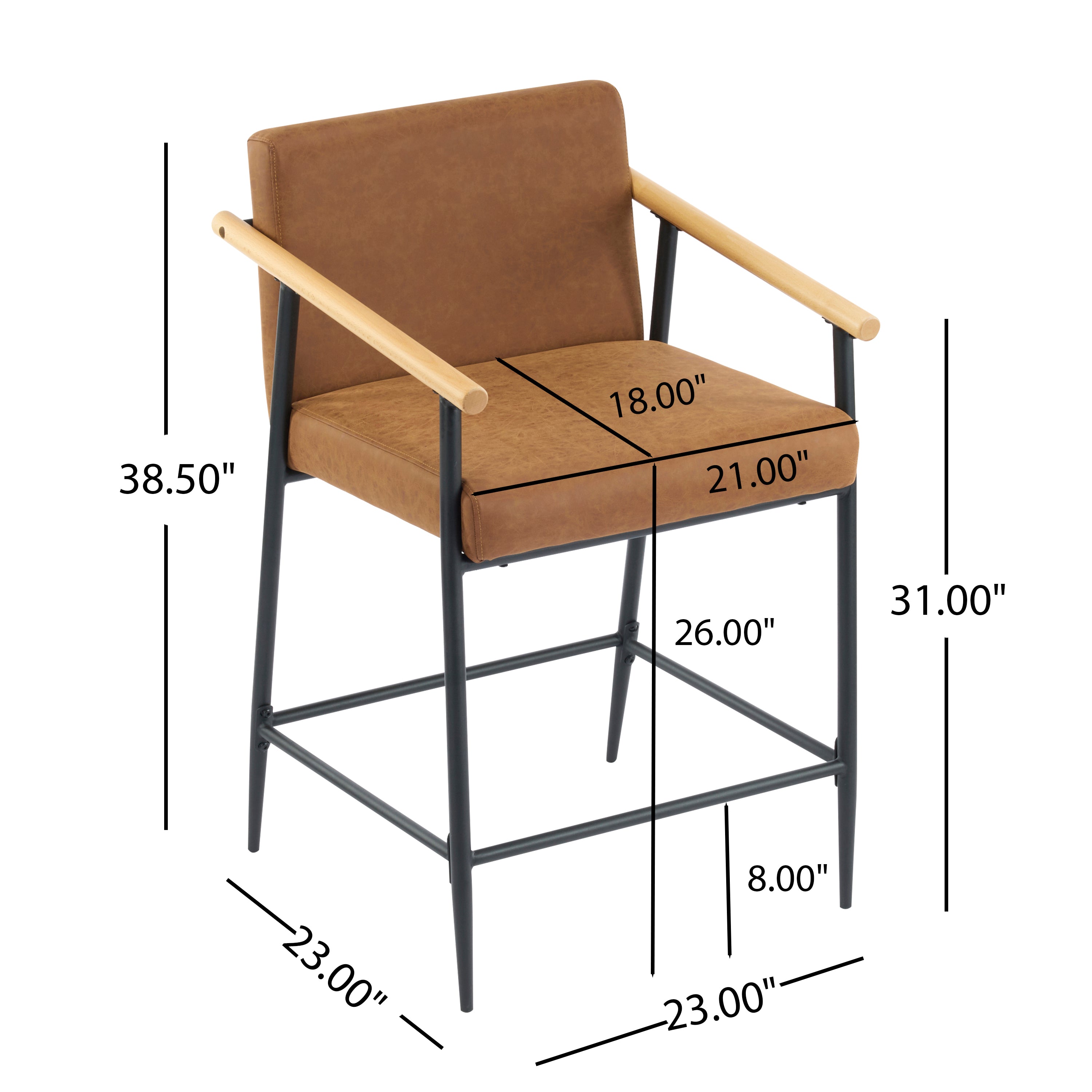 Counter Stool with Iron Frame - Set of 2 - Black and Reddish