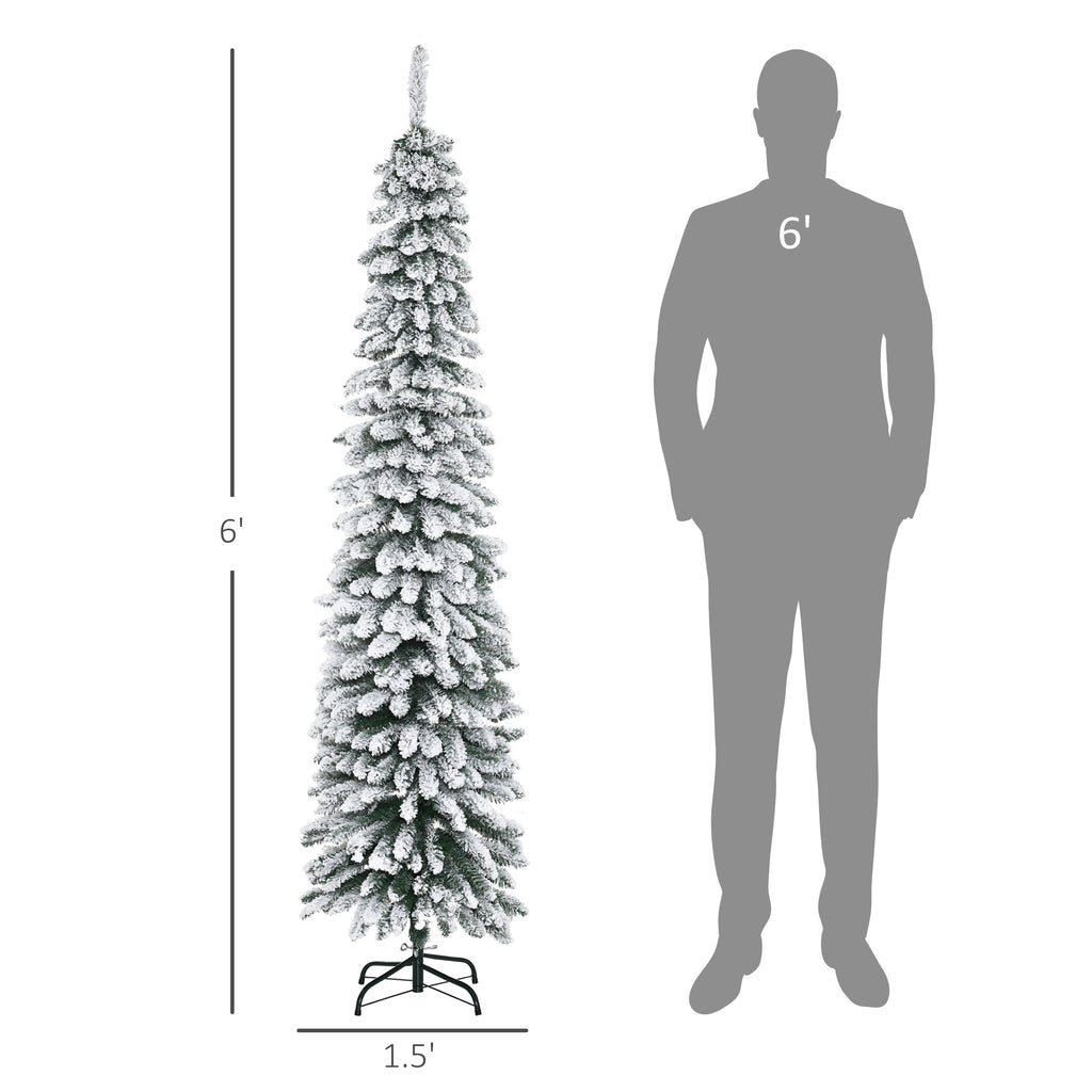 HOMCOM 6' Tall Unlit Snow Flocked Artificial Christmas Tree