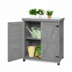 Potting Bench with Storage Cabinet and Metal Table Top