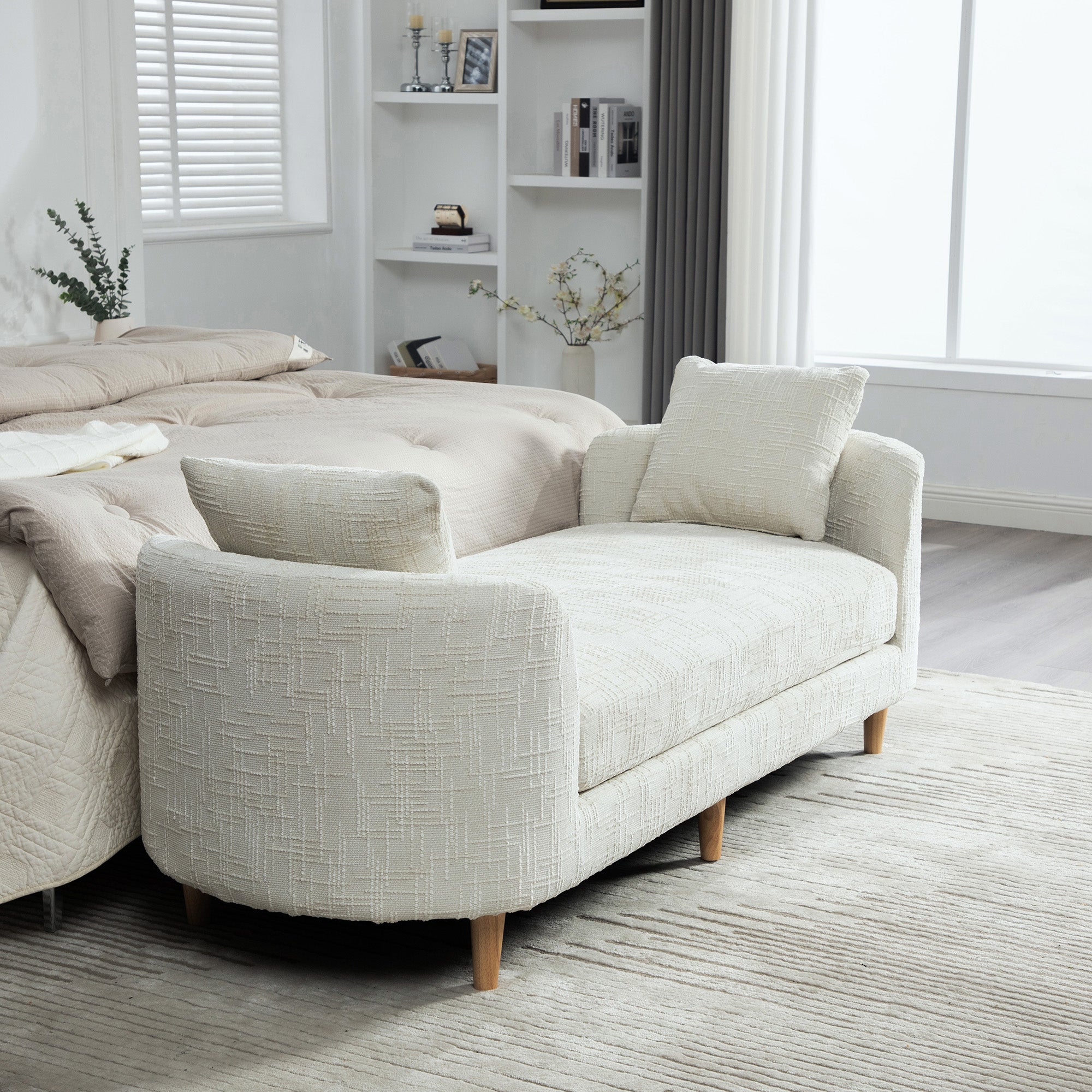 Modern Upholstered End of Bed Bench with Armrests