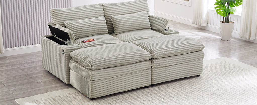 Loveseat Sofa 70.9" Convertible with Ottoman and USB Ports