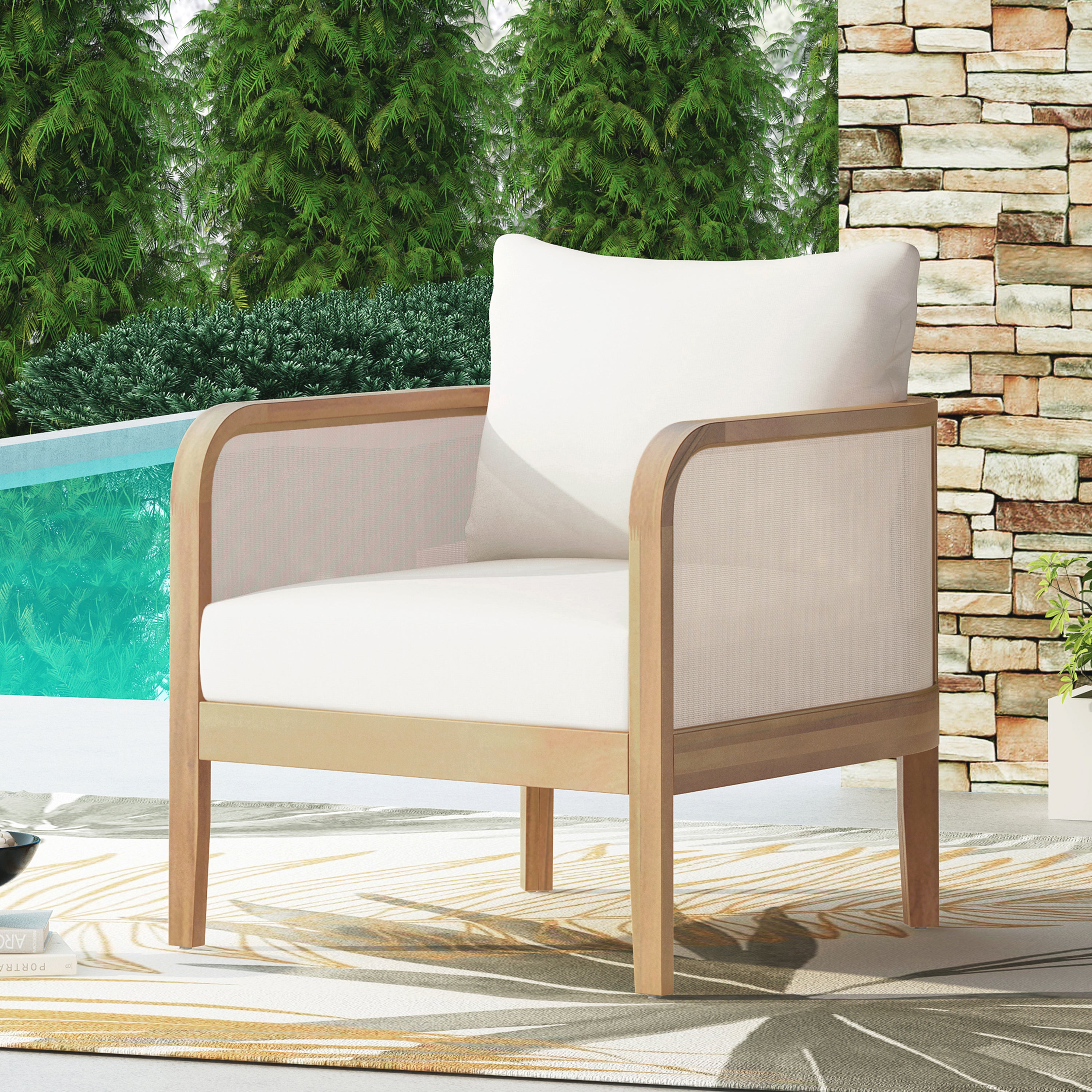 Outdoor Acacia Wood Patio Club Chair