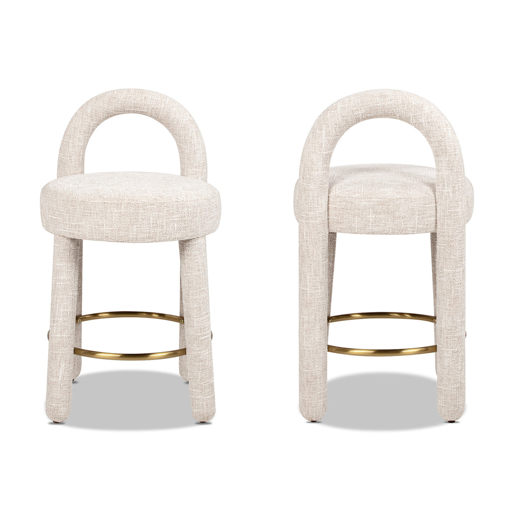 Penny 26.5" Round Arched Upholstered Counter Stool, Set of 2, Travertine